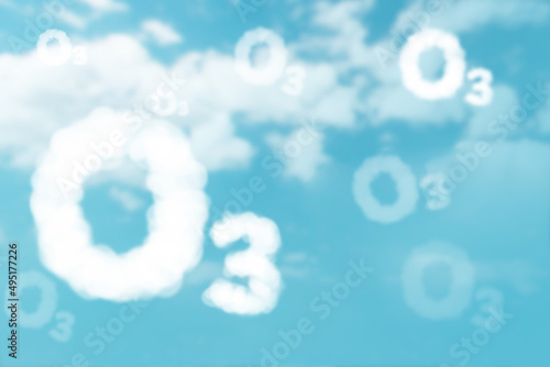 white could in O3 text on blue sky background for World Ozone Day photo