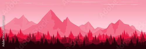 Mountain landscape flat design vector silhouette good for  banner  background  wallpaper  backdrop  tourism  and design template