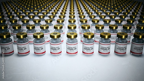 Coronavirus vaccines lined up on a lab desk 3d rendering photo