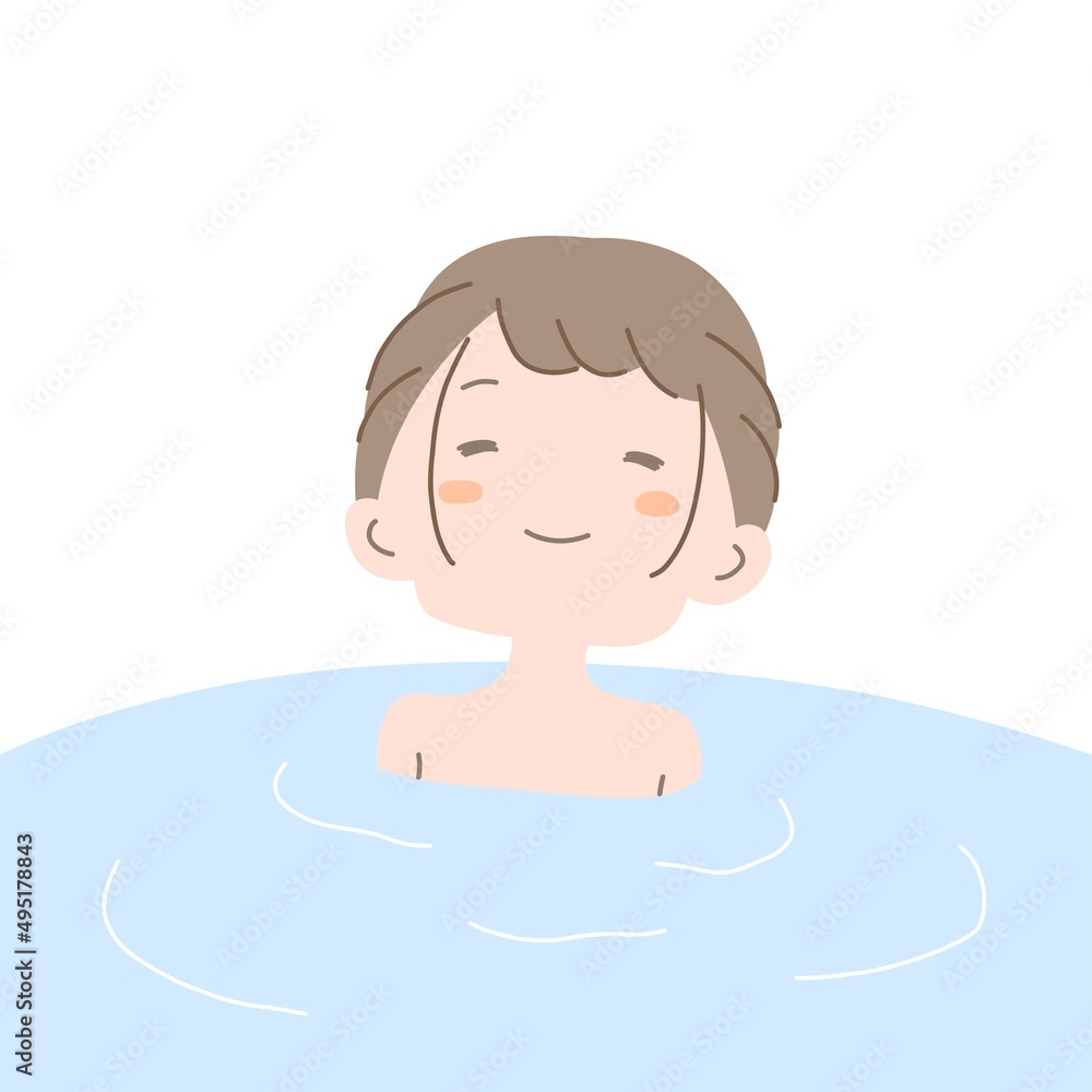 温泉でリラックスする女性のイラスト素材
