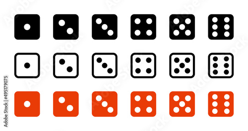 Dice cubes icon set number 1 to 6. Game dice set isolated on white background.