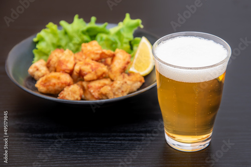 ビールのおつまみに唐揚げ