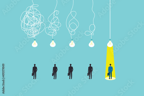 Business hiring and recruitment vector concept with spotlight on one person from crowd. Career opportunity symbol