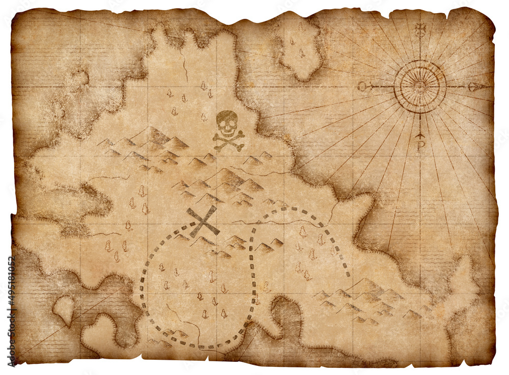 Fototapeta premium pirates map with treasures mark isolated