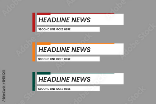 Set of lower third vector design background texture banner template with  shape strip color. Modern flat broadcast news lower for TV Bars, Sport, Entertainment, Screen, Show, Display photo