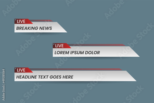 Set of lower third vector design background texture banner template with  red shape strip color. Modern flat broadcast news lower for TV Bars, Sport, Video Channel, Screen, Show, Display