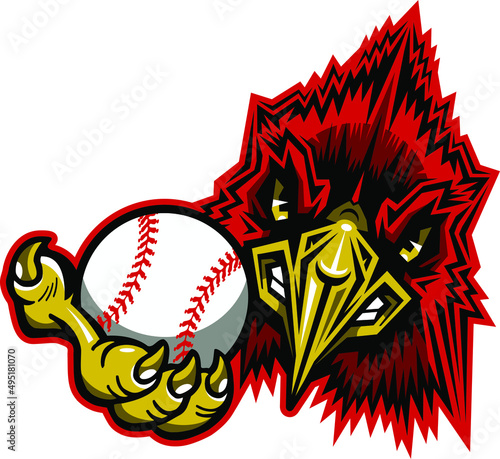 angry cardinal mascot holding baseball for school, college or league