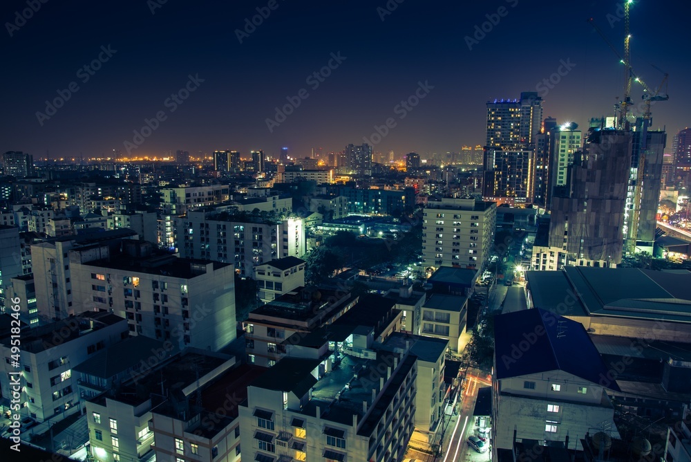 Fototapeta premium Night cityscape of modern capital Bangkok city, Thailand. Building, architecture and city concept.