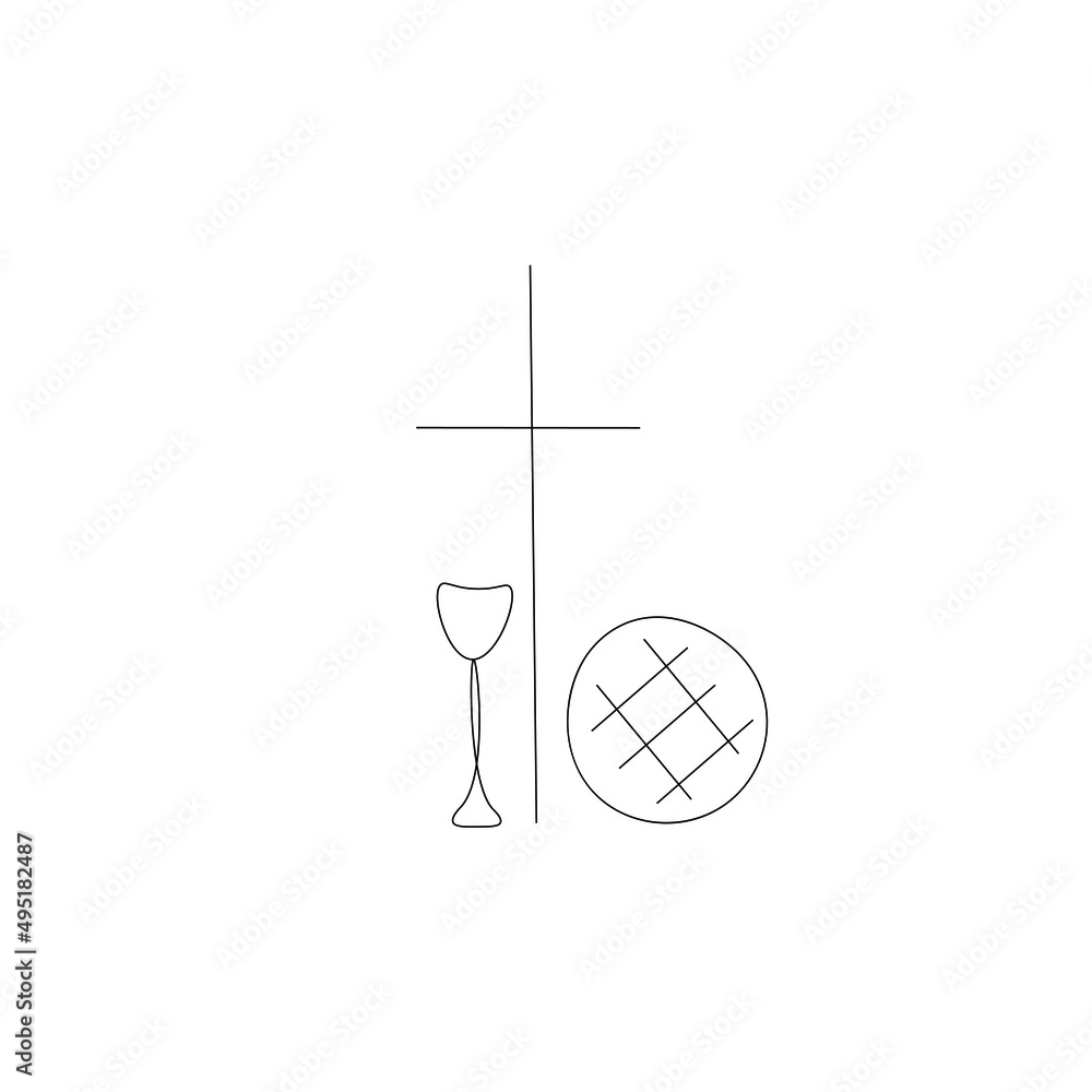 Symbol of holy communion bread and wine line drawing vector illustration Symbol of holy communion bread and wine line drawing vector illustration