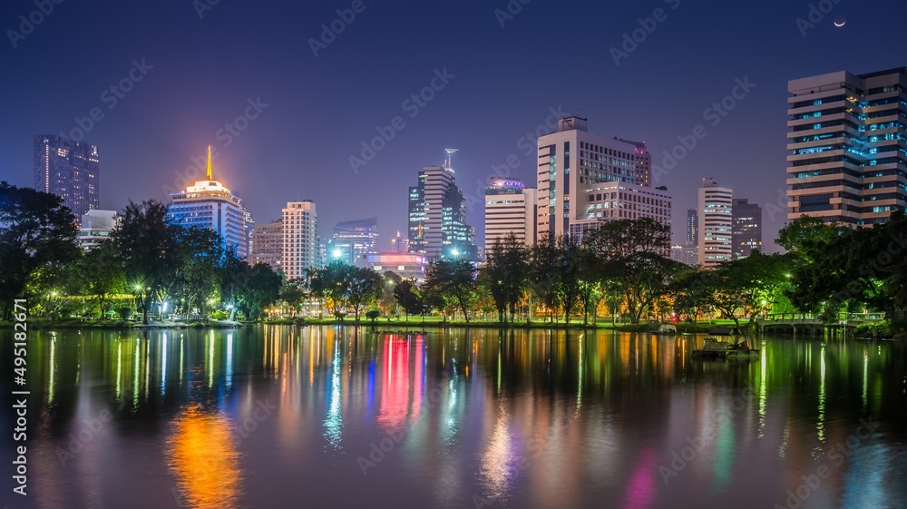 Twilight evening cityscape of modern capital Bangkok city, Thailand. Building, architecture and city concept.