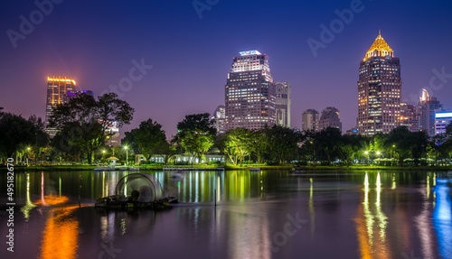 Night cityscape of modern capital Bangkok city  Thailand in twilight evening. Building  architecture and city concept.