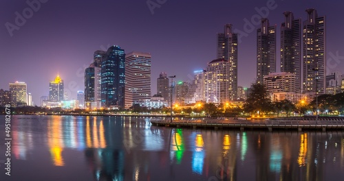 Twilight evening cityscape of modern capital Bangkok city  Thailand. Building  architecture and city concept.
