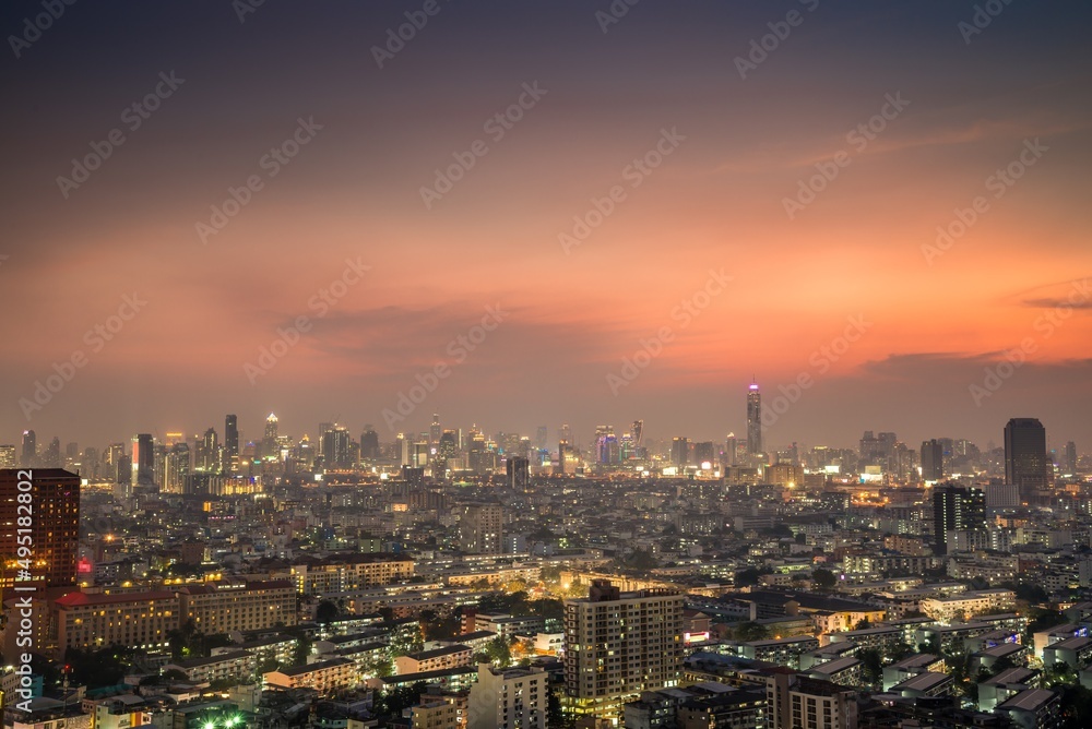 Twilight evening cityscape of modern capital Bangkok city, Thailand. Building, architecture and city concept.