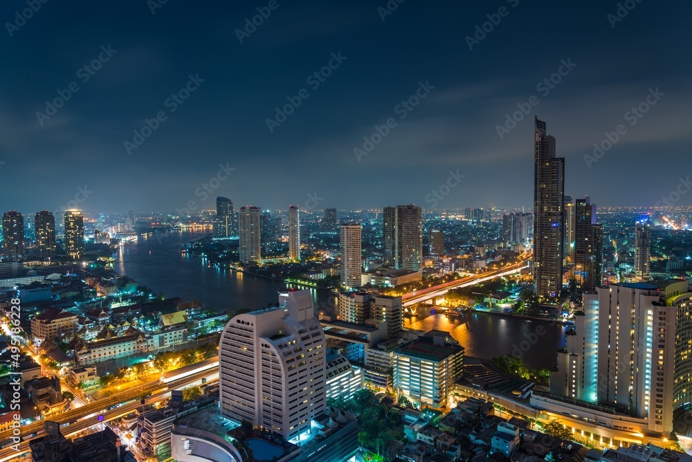 Night cityscape of modern capital Bangkok city, Thailand. Building, architecture and city concept.	