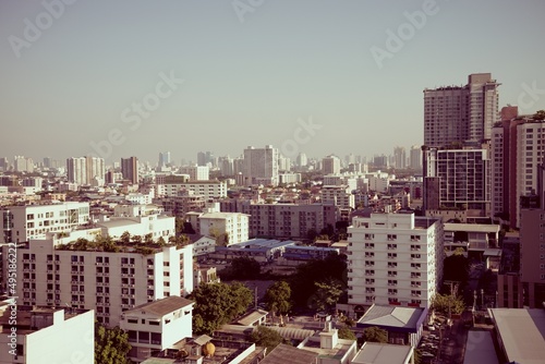 Landscape of Bangkok urban cityscape  Thailand. City building architecture concept.