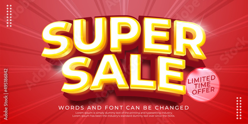 Realistic editable text Super sale promotion banner