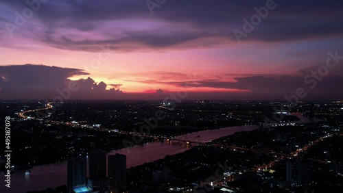 Wallpaper Mural aerial view of sunset sky , 4K Time lapse of Majestic sunset or sunrise landscape of City scape and Business District, financial technology, energy power Torontodigital.ca