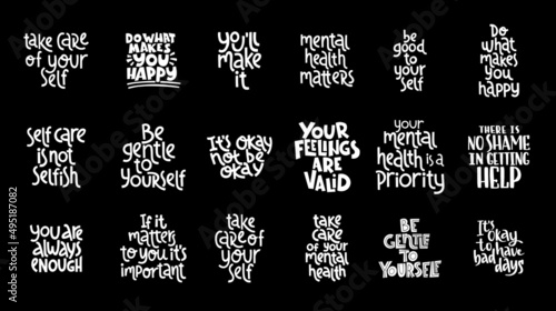 Mental health lettering set. Hand drawn lettering.