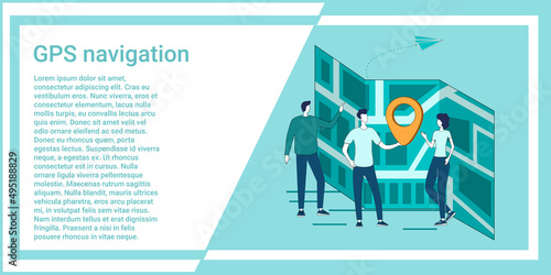 GPS navigation.People study electronic maps and determine their location.An illustration in the style of a green landing page.