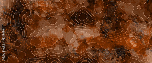 3D colorful Topographic map background concept. Topo contour map. Rendering abstract illustration. Valleys and mountains, Abstract topographic map on dark background. Lines contour map. Map line .