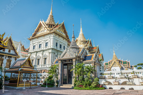 Wat Pra Kaew, The Grand Palace in blue sky sunny day, Bangkok Thailand. Travel in Asia concept.