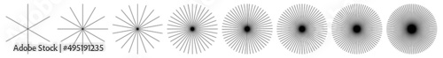 Radial, radiating and converging lines, stripes. Circular, rotated burst, spoke lines