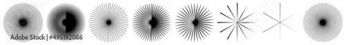 Radial, radiating and converging lines, stripes. Circular, rotated burst, spoke lines