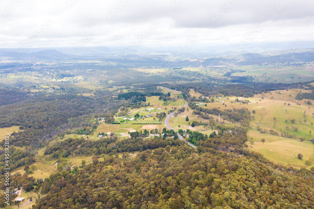 Drone aerial photograph of Hassan’s Wall lookout in regional Australia.