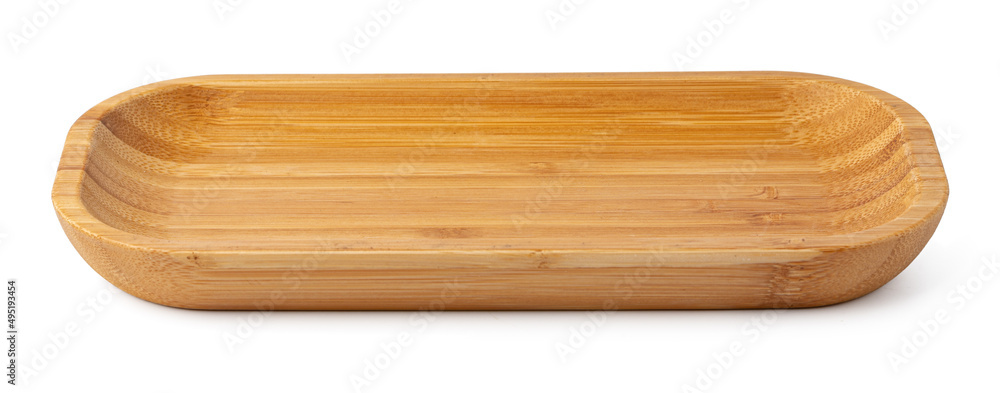 Wooden plate isolated on white background, close up Wooden plate isolated on white background, close up