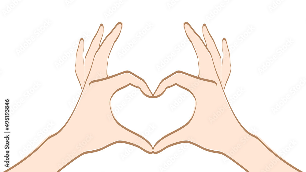 Hand heart. Making heart sign with both hands. Watercolor style illustration. Hand heart. Making heart sign with both hands. Watercolor style illustration.