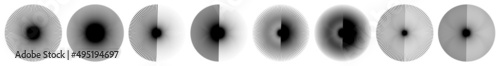 Radial, radiating and converging lines, stripes. Circular, rotated burst, spoke lines