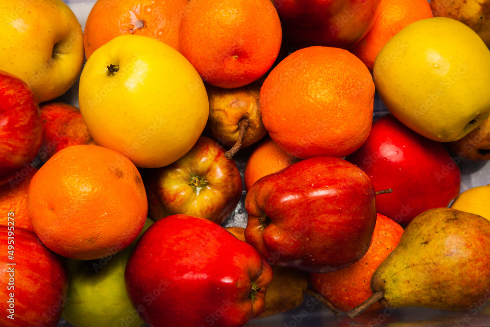 Fruit close-up. Apples, pears, oranges. Fruit close-up. Apples, pears, oranges.