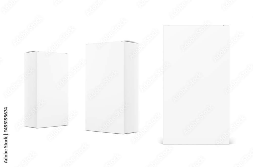 Realistic cardboard boxes mockup set. Front and perspective views. Vector illustration. Can be use for food, medicine, cosmetic and etc. Ready for your design. EPS10. Realistic cardboard boxes mockup set. Front and perspective views. Vector illustration. Can be use for food, medicine, cosmetic and etc. Ready for your design. EPS10.