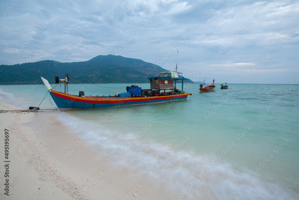 Long Tail Boat at Ko Lipe Island, is beautiful beach in Satun Province of Southern Thailand. Sometime call 