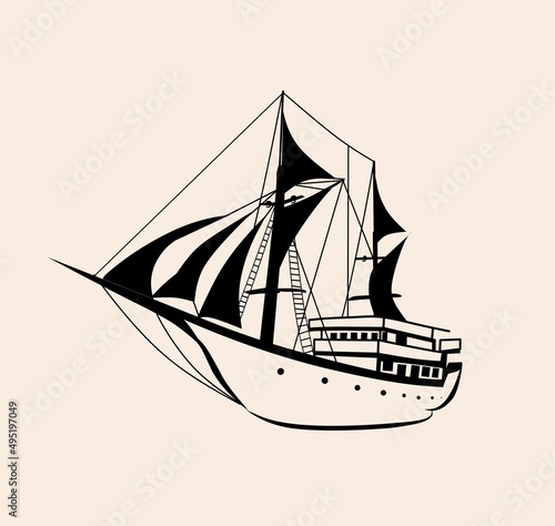 Phinisi ship icon illustration, sailboat photo