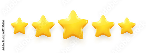 Five yellow stars. Concept of product rating, customer feedback.