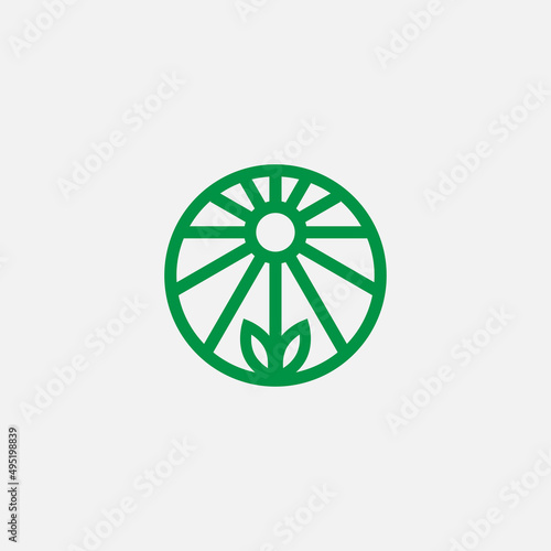 Sunflower outline logo.  Vector logo of plant which similar to sun with editable stroke.