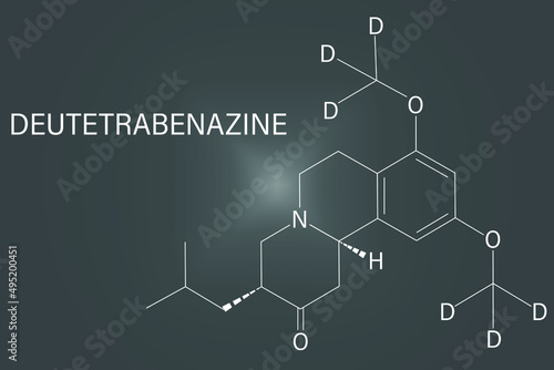 Deutetrabenazine Huntington disease drug molecule. Skeletal formula.	 photo
