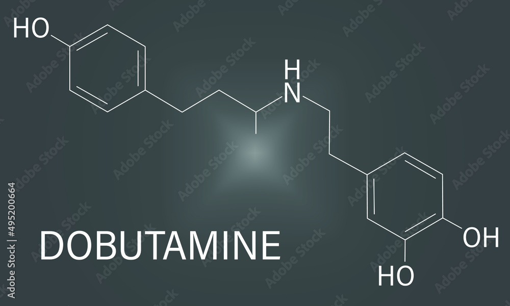 Dobutamine sympathomimetic drug molecule. Skeletal formula.	
