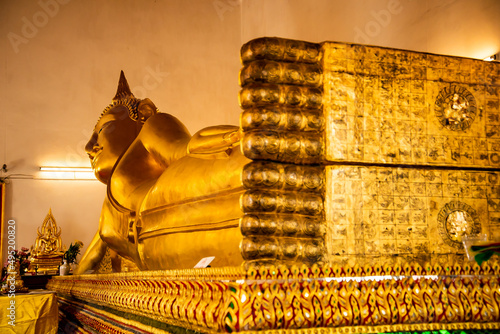 Reclining Buddha Wat Poramai Yikawat, Worawihan.at Koh Kret, Nonthaburi, Thailand. photo