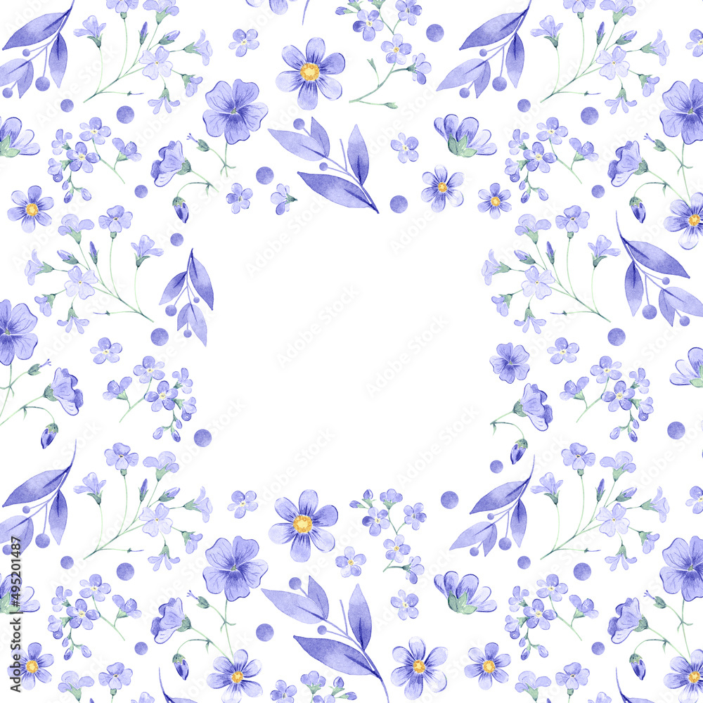 Background with watercolor very peri flowers Background with watercolor very peri flowers