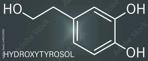 Hydroxytyrosol olive oil antioxidant molecule. Skeletal formula.	