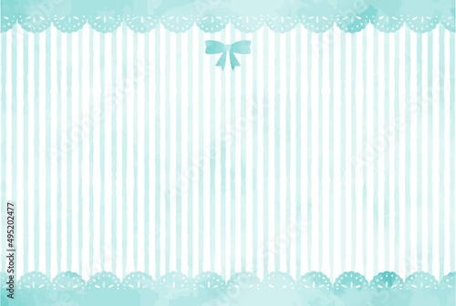 可愛い青色のレースとストライプの背景イラスト