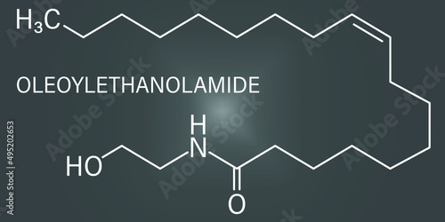 Oleoylethanolamide (OEA) endogenous peroxisome proliferator-activated receptor alpha (PPAR-Î±) agonist molecule. Skeletal formula.