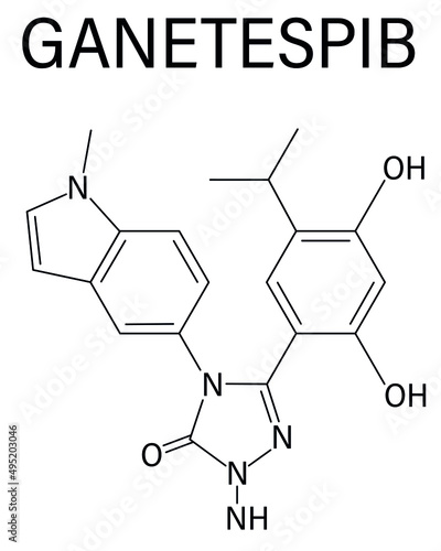 Ganetespib cancer drug molecule (HSP90 inhibitor). Skeletal formula.	