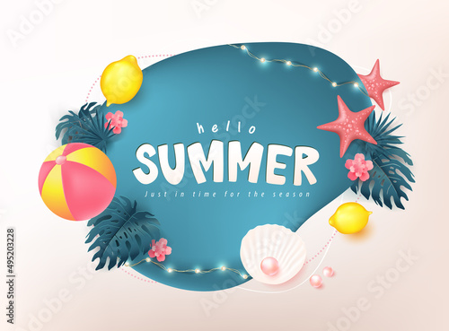 Colorful Summer beach vibes background layout banner design and summer calligraphy