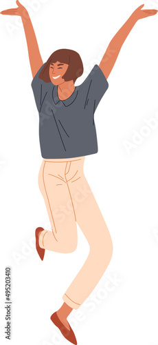 Happy Jumping Female Office Worker Cartoon Illustration