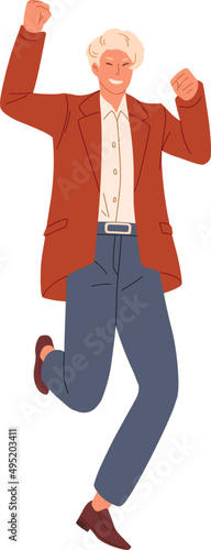 Happy Jumping Man Office Worker Cartoon Illustration