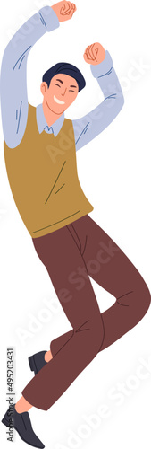 Happy Jumping Male Office Worker Cartoon Illustration
