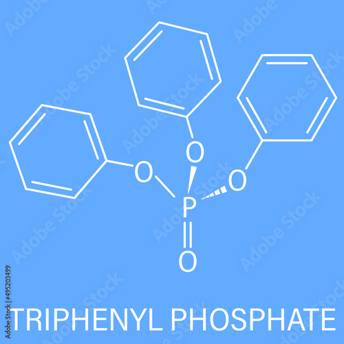 Triphenyl phosphate molecule. Used as flame retardant and plasticizer. Skeletal formula.	